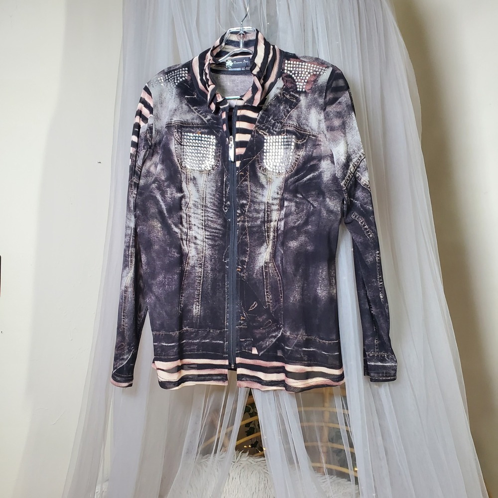Vtg Damee Mob Wife Edgy Retro Top Full‎ Zip Jacket Set Old Money Retro Size XL
